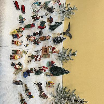 Misc Christmas Village Figurine And Flocked Trees