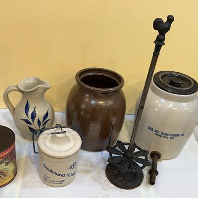 Vintage Americana Pottery and Paper Towel Roll Stand