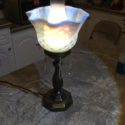 Vintage Fenton Art Glass Opalescent Blue Diamond Optic Lamp