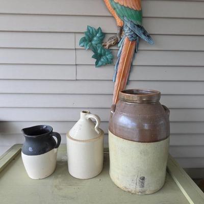 Vintage Jugs, Pitcher and Decorative Parrot
