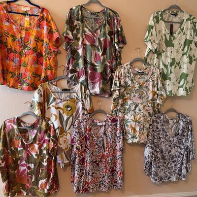 Lot Of 8 WILD ABOUT PRINTS Cotton & Linen Tops Size 3X 
