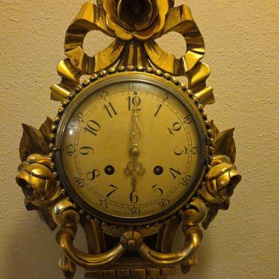 Antique Gilded Wall Clock Made In Sweden