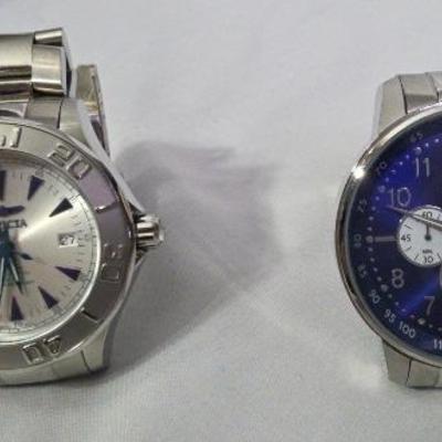 2 Large Steel And Blue Invicta Watches