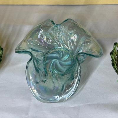 Lot Of 3 Fenton Irridescent Carnival Glass Bowls Footed & Water Lily 