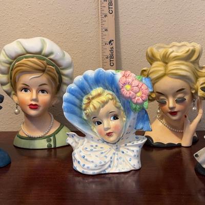 Lot Of 5 Vintage Lady Head Vases Planters 1960’s 