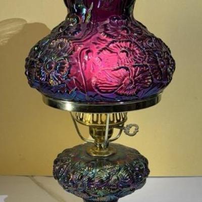 Fenton Purple Poppy Carnival Glass 1 Of 2 Gone With The Wind Hurricane Table Lamp 