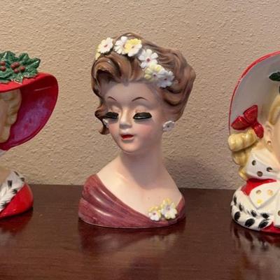 Lot Of 3 Lady Head Vases Vintage 1960’s 