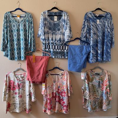 Lot Of 8 JUST FOR FUN (6) Tops (2) Capri Pants Women’s Size 3X / 24W