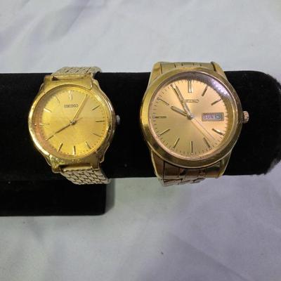 2 Gold Tone Seiko Watches One Woman's One Men's 