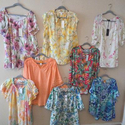 7 Flower and one Orange Women's Blouses 