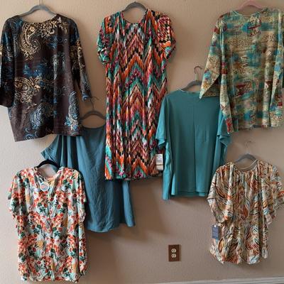 Lot Of 7 COOL SHADES OF TEAL Womens 3X Tops + (1) Dress 