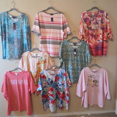 6 Women's Blouses and one pink t-shirt with 3 girls