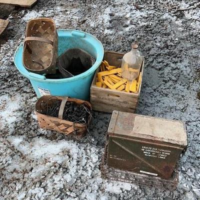 Military box, apple basket and misc