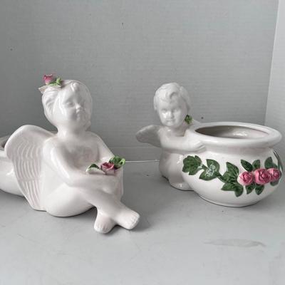 Nurserymens Exchange Ceramic Cherubs Planter Roses (2) 