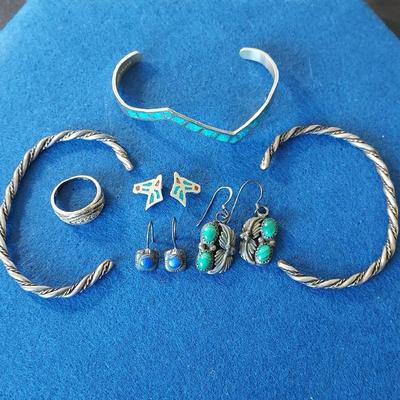 Sterling Twist Bracelets (2) No Marking, Blue Lapis Hook Earrings 925 & more