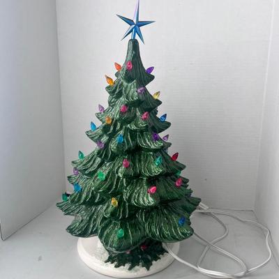 MCM Ceramic Christmas Tree Electric Green & Bulbs 