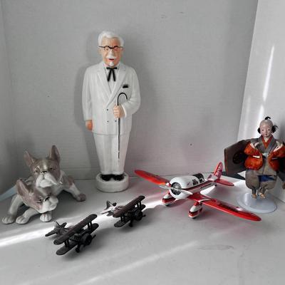 Cast Metal Airplane, 2 Airplane Pencil Sharpeners, KFC Bank Figure