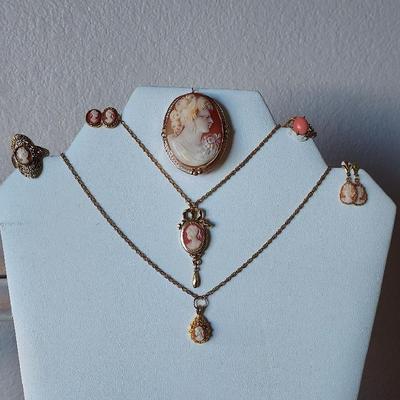 Cameo Necklace Earrings Sets, Peach Ring Sz 7 (10k) 