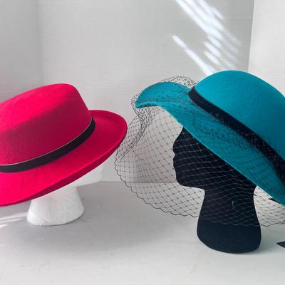 Liz Claiborne Turquoise Wool Hat Lace & Bow, Betmar Red Wool Hat USA