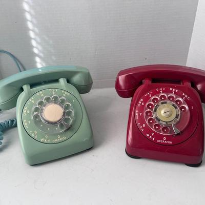 Automatic Electric Monophone Rotary Phones Red & Light Blue