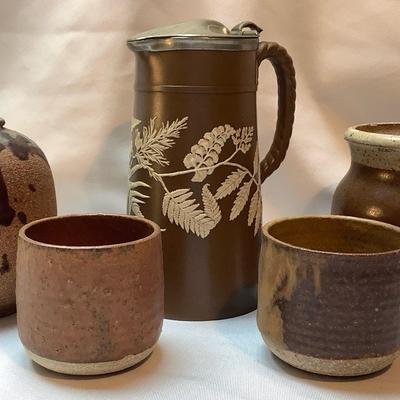 Jasperware Style Lidded Mug/Studio Art Pottery 