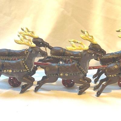 Cast Iron Santa & 8 Flying Reindeer 