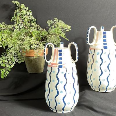 Dalinda Painted Vases (2) and Faux Plant
