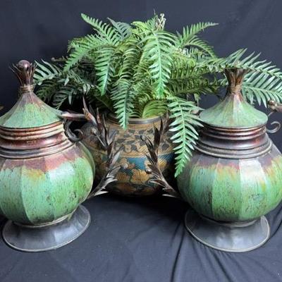 Metal Decor and Faux Plant