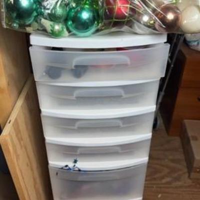 Rolling Cart, Ribbon & Christmas Ornaments 