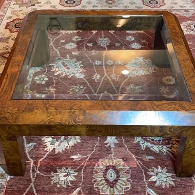 Square Wooden Glass Coffee Table 