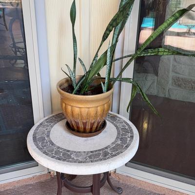 Marble Top Side Table And Plant 