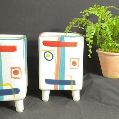 Dalinda Painted Pots (2) And Faux Plant