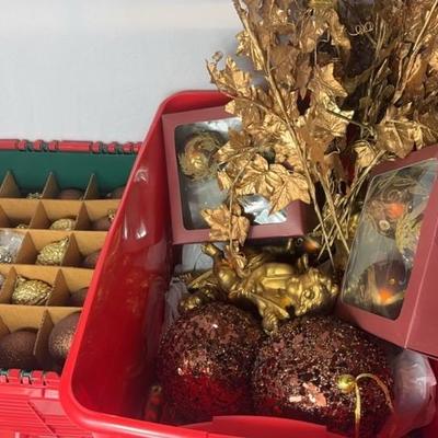 2 Bins Of Brown & Gold Ornaments 
