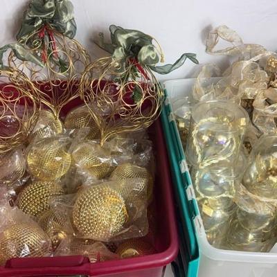 2 Bins Of Gold Ornaments 