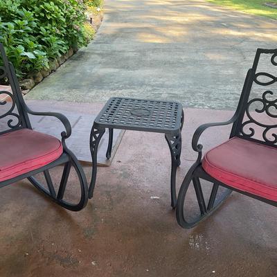 Two Patio Rockers And Table  