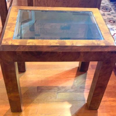 Square/Wooden Side Table With Glass #1