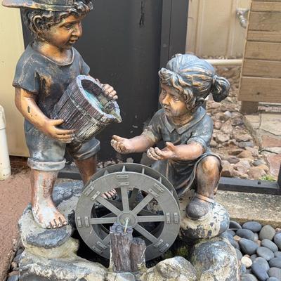 Resin Children And Water Wheel Outdoor Fountain 
