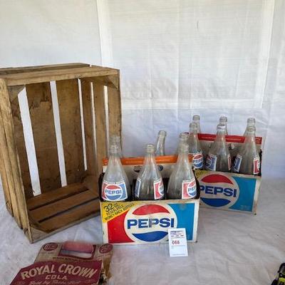 Wood Crate with Pepsi Soda Bottles 