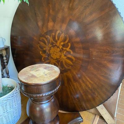 5 foot round inlaid studded formal dining room table