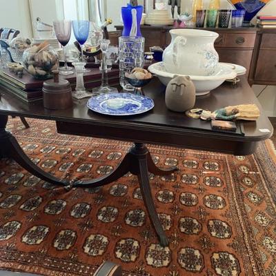 Antique Mahogany Dining Room Table, 6 chairs, 1 leaf and pads with matching China Cabinet and Buffet