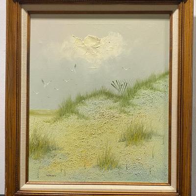 Large Vintage Oil Painting By Vargas of Beah Scene