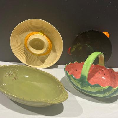 Vintage Met Lox Cali Sombrero Chip & Dip Server, Dept 56 Tutti Frutti Stand, Watermelon Basket +