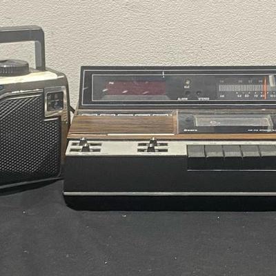 Sears AM/FM Stereo Cassette Player Radio, GE AM/FM Stereo Cassette Recorder Boombox, & ArtDeco Clock