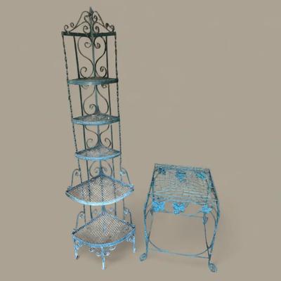 Metal Patio Ivy Side Table & 5 Tier Corner Plant Shelf 