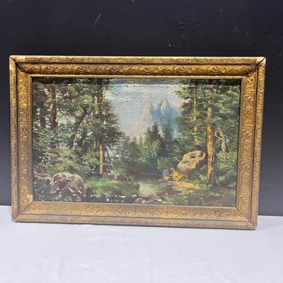 Vintage Antique Hudson River School Style Landscape Painting