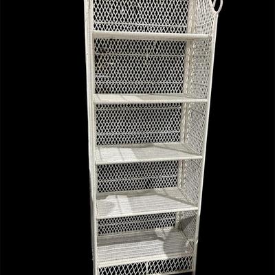 Vintage White Wicker Bamboo Etagere