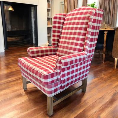  Cottage Core Gingham Wingback Accent Chair 