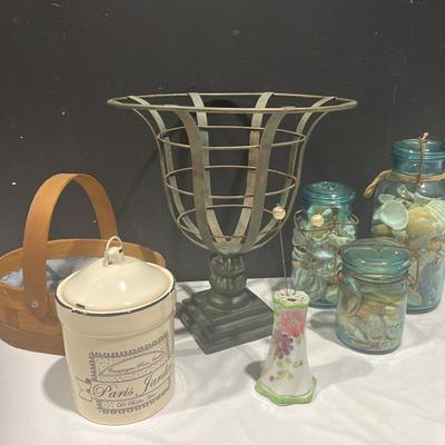 McDonald Perfect Seal Aqua Jars With Seashell Collection, Classic Metal Urn Planter +
