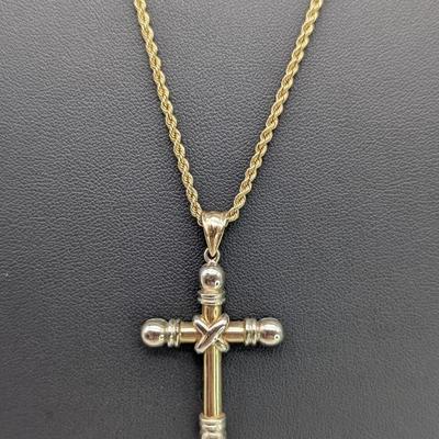 14K Gold Rope Chain Necklace w/ Cross Pendant