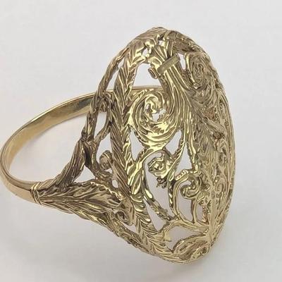 14K Gold Carved Ring w/ Fleur-de-lis...Sz 8.5